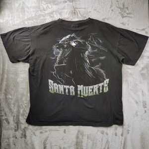 Vintage Santa La Muerte 90s Y2K Tshirt‎ U-Top Grim Reaper XL Black Horse